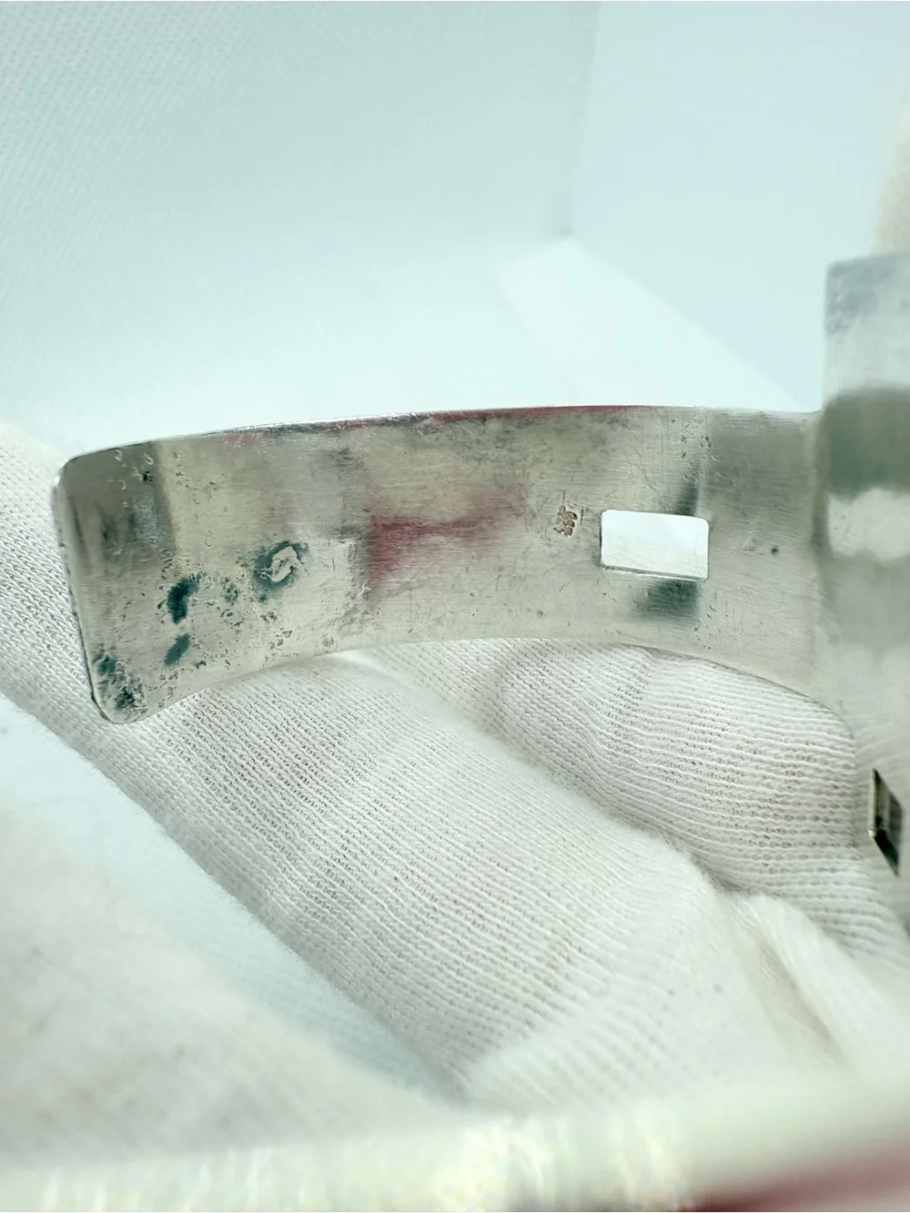 Vintage Modernist Sterling Silver Multi-Tone Inlay Cuff Bracelet
